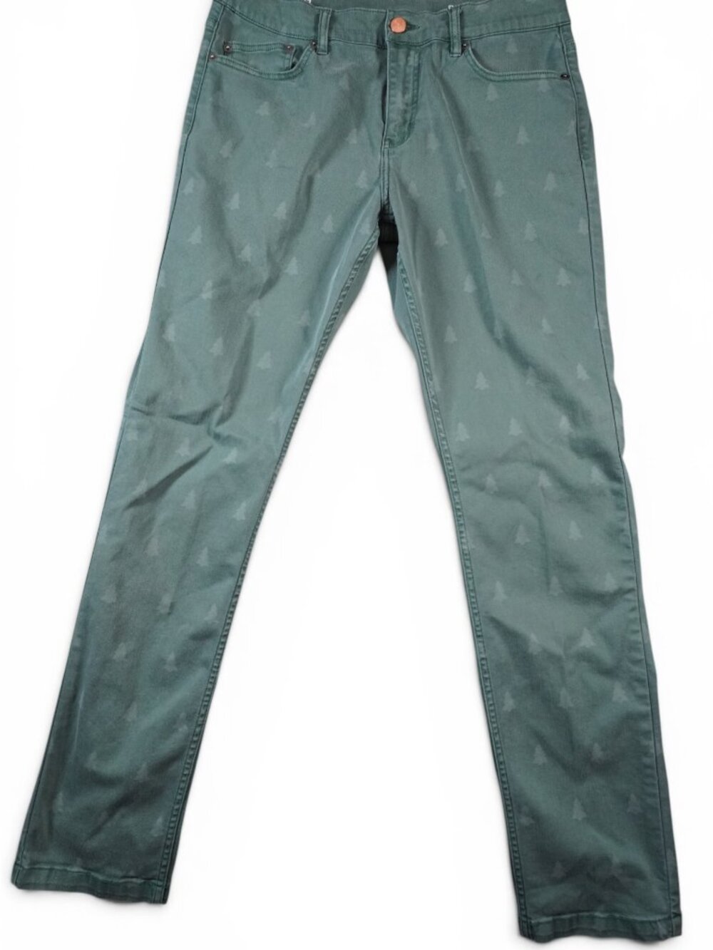 Mugsy Evergreens Jeans Mens 32x32 Green Slim Straight Tree Print Denim Pants